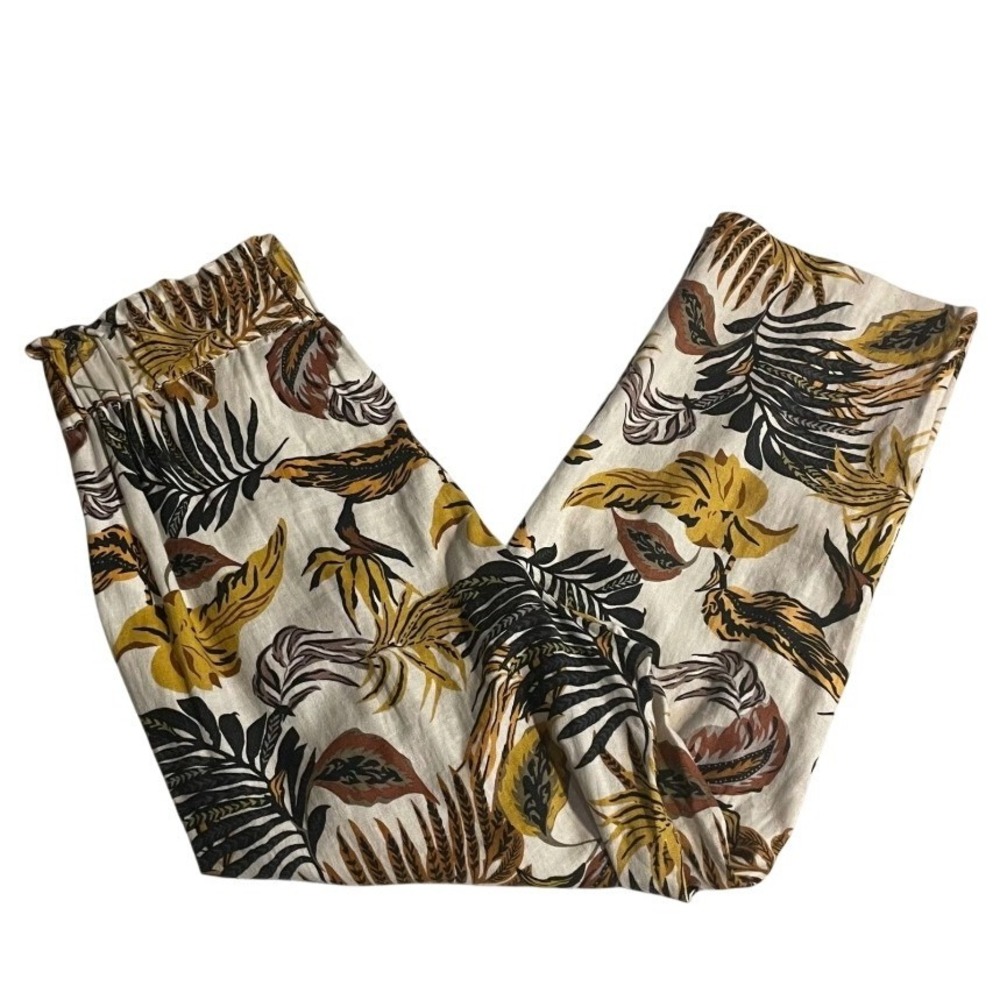 Anthropologie Calligraphie Tropical Print Paperbag Tie Waist Pants XL Boho Linen